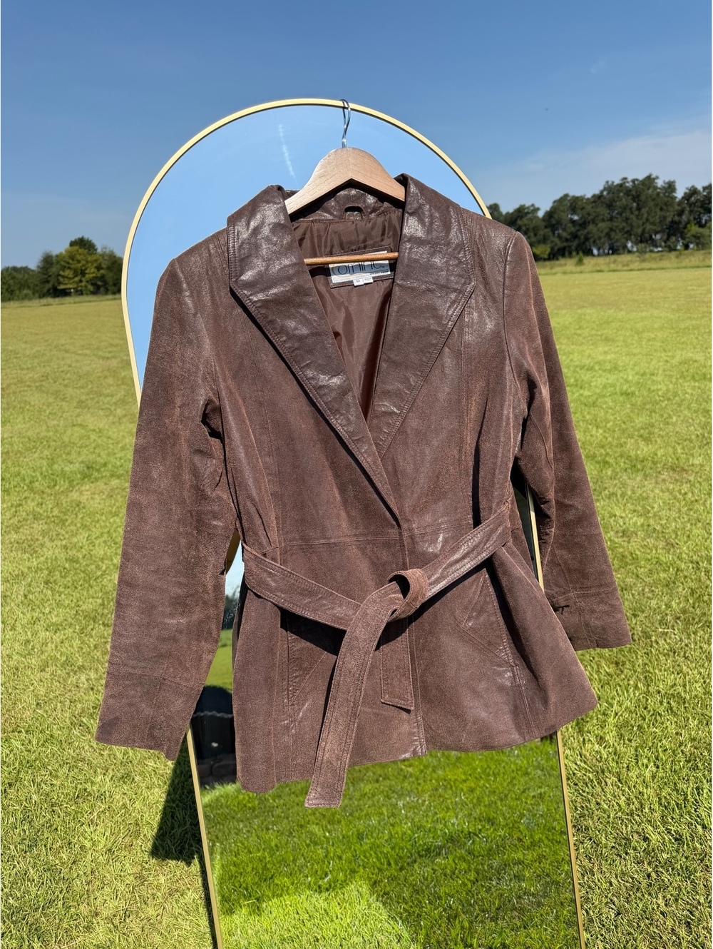 Comint Brown Faux Leather Belted Jacket Medium